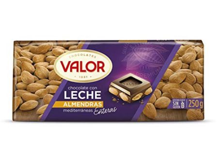 Valor - Chocolate con Leche con Almendras Mediterráneas Enteras - Sin Gluten - Chocolate con Leche y Almendras Valor - Chocolate Valor Suave - Tableta de 250 Gramos (Cad: 31 07 2024) Discount